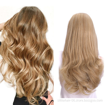 Wholesale 24Inches Headband Wig Ombre Brown Capless Wigs Hair Clips Extension Long Wavy 3/4 Half Wig Synthetic Hair Extensions